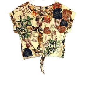 Shein Crop Top Sz Small Canvas Beach Coastal Boho Hawaiian Tropical Short Sleeve